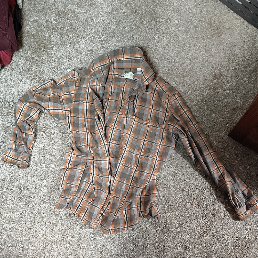Orange and Green Button Up Flannel Shirt